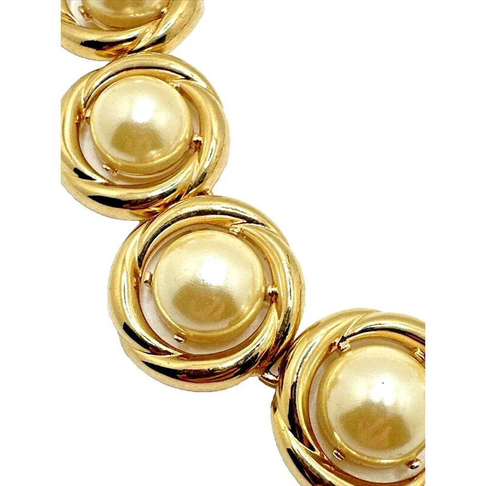 Lady Remington TRISH Faux Pearl Bib Necklace Gold Tone Statement Vintage 18-20